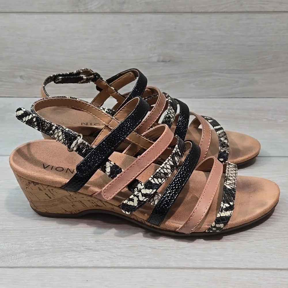 Vionic Women Tess Ray Snk Light Multi-Color Wedge Sandals Shoes Sz 8.5